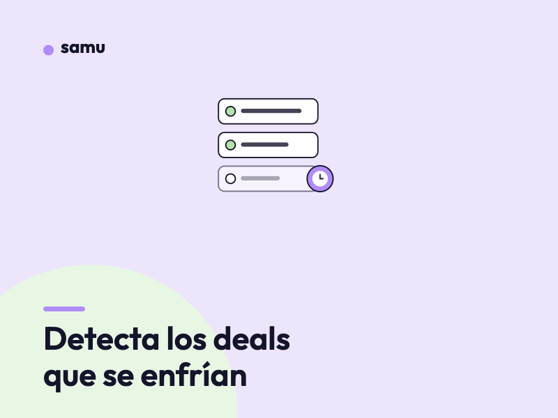Tarjetas de deals con un reloj en la última, junto al título Detecta los deals que se enfrían