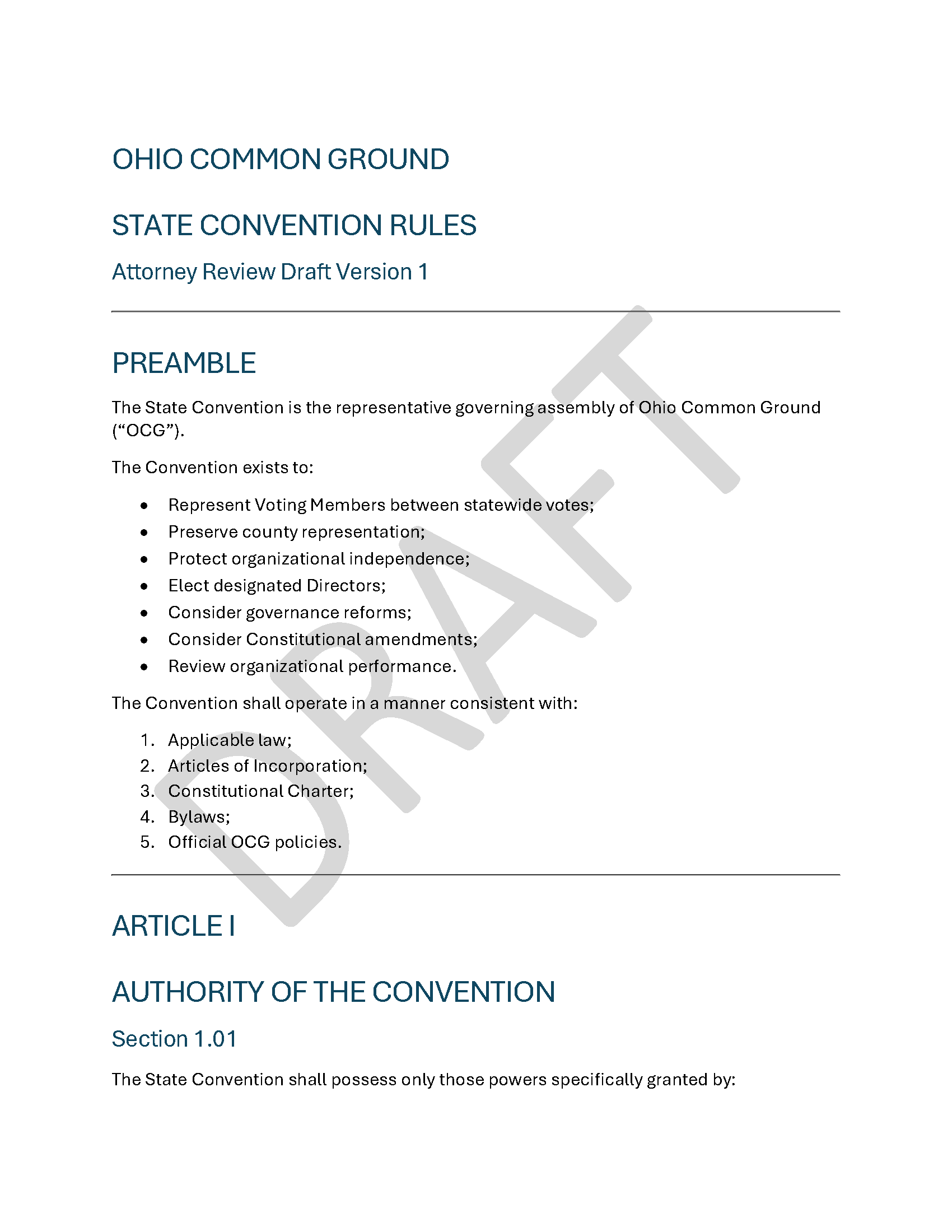 Bylaws Cover Page