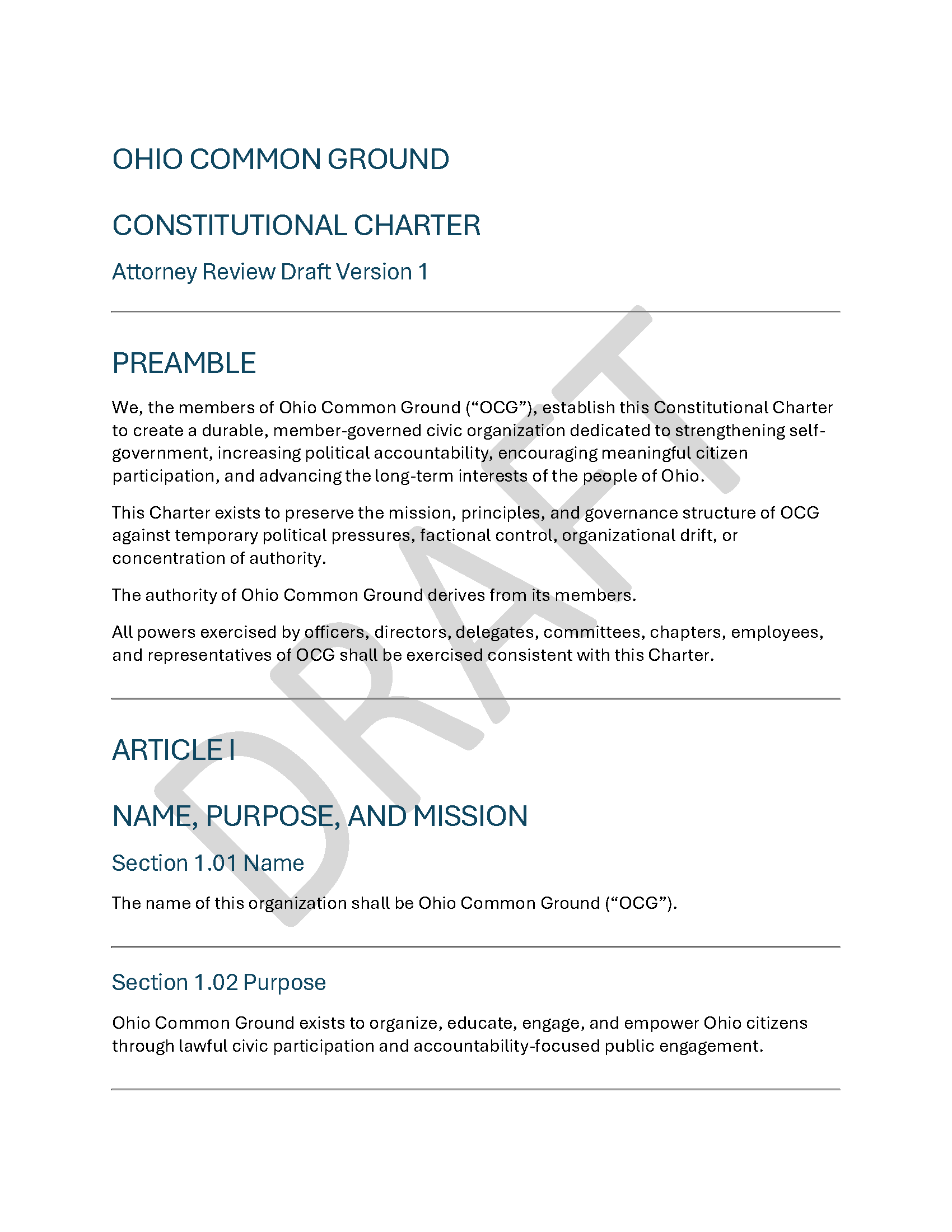 Bylaws Cover Page