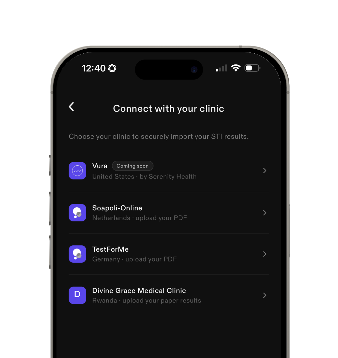 Connect to your clinic to turn your STI results into verified Rezults on Zults