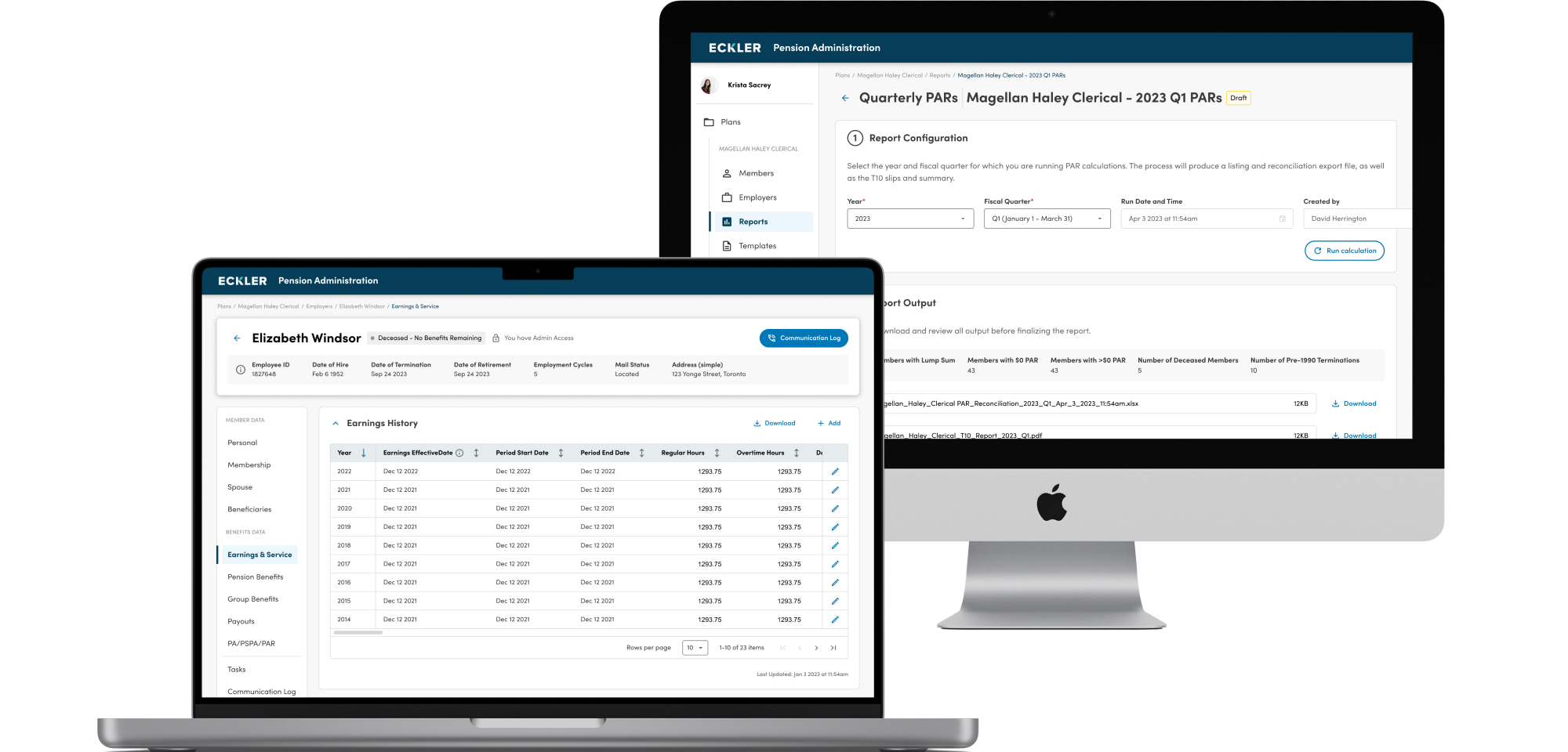 Eckler pension data management system
