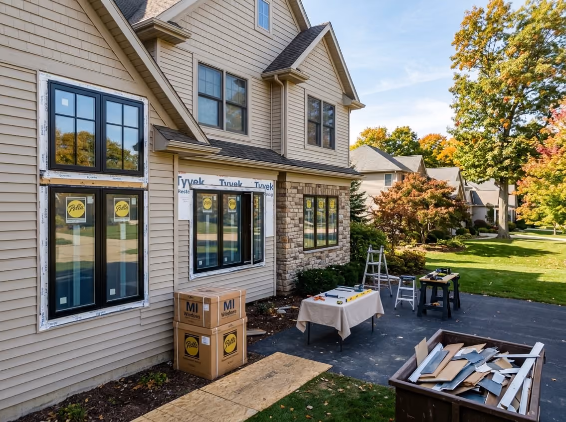 Energy-efficient replacement windows installed in a Muskegon home by West Michigan BUILDIT | ROOFIT