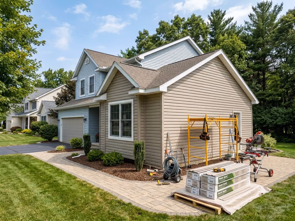 New vinyl siding installation on a West Michigan home by West Michigan BUILDIT | ROOFIT