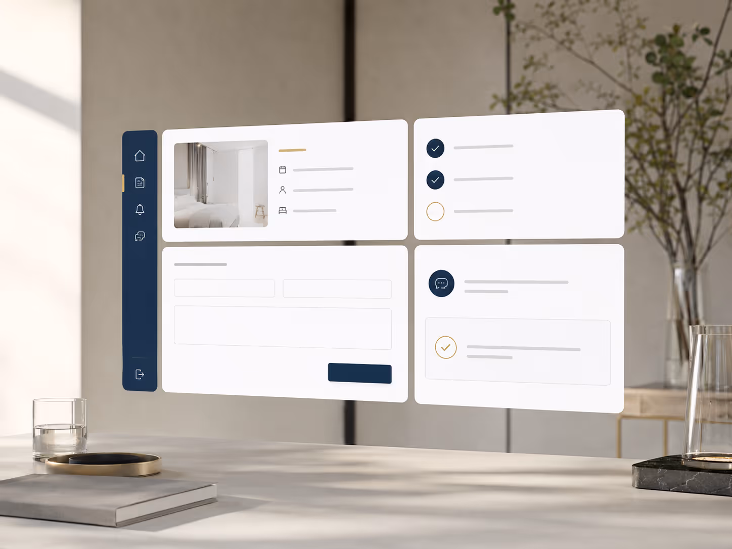 Guest view for completing required details, reporting issues and receiving feedback for a stay
