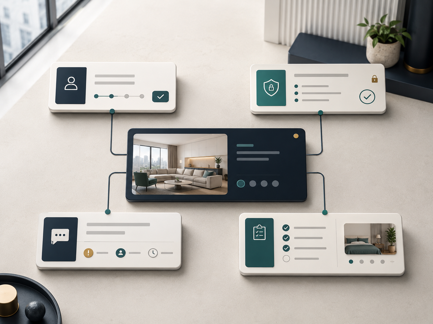 Vier verbundene Oprivia-Module für Registrierung, Pflichtdaten, Service und Turnover.