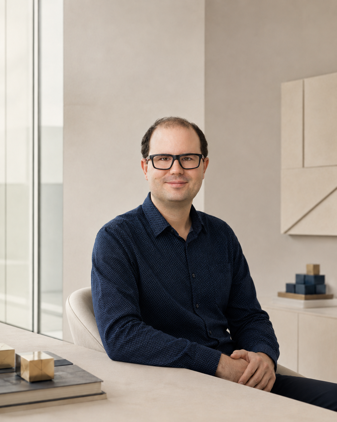 Adriano Brander, Gründer von Oprivia, in einem modernen Arbeitsumfeld.