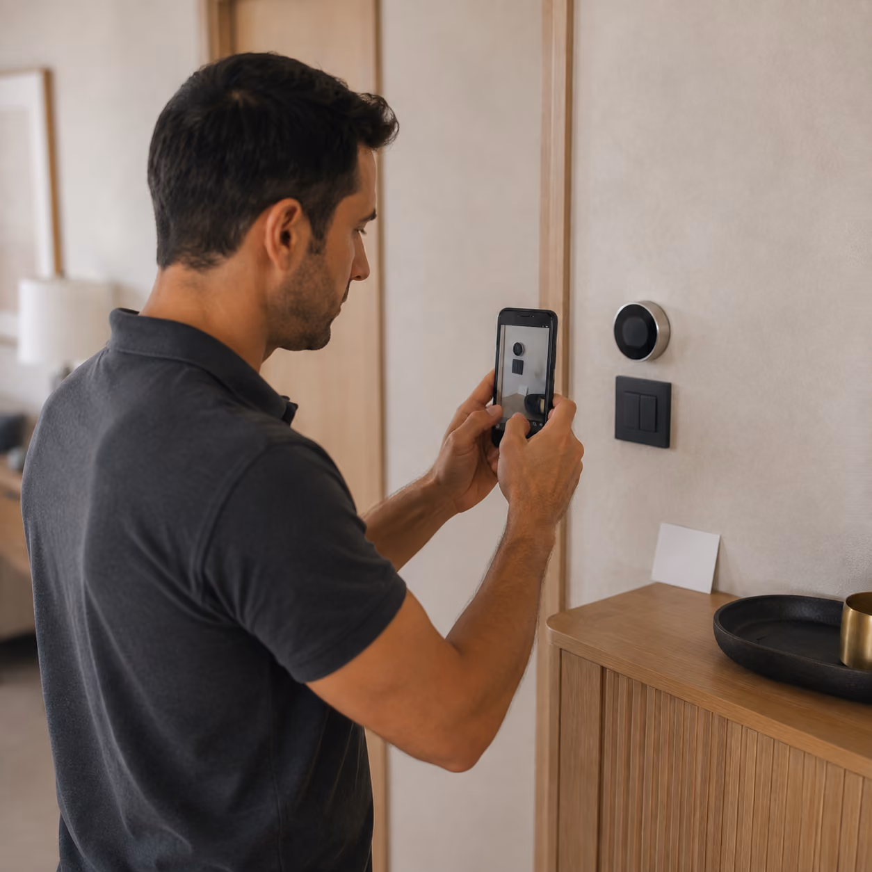 Ein Servicepartner dokumentiert die ausgeführte Aufgabe und den vereinbarten Nachweis in einem Business-Apartment.