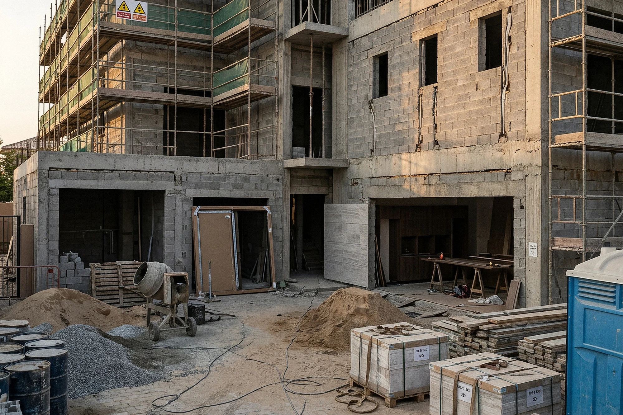A villa under construction, structure complete