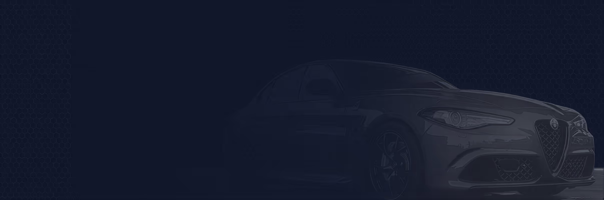 Dark background with a barely visible black sports car on the right side.