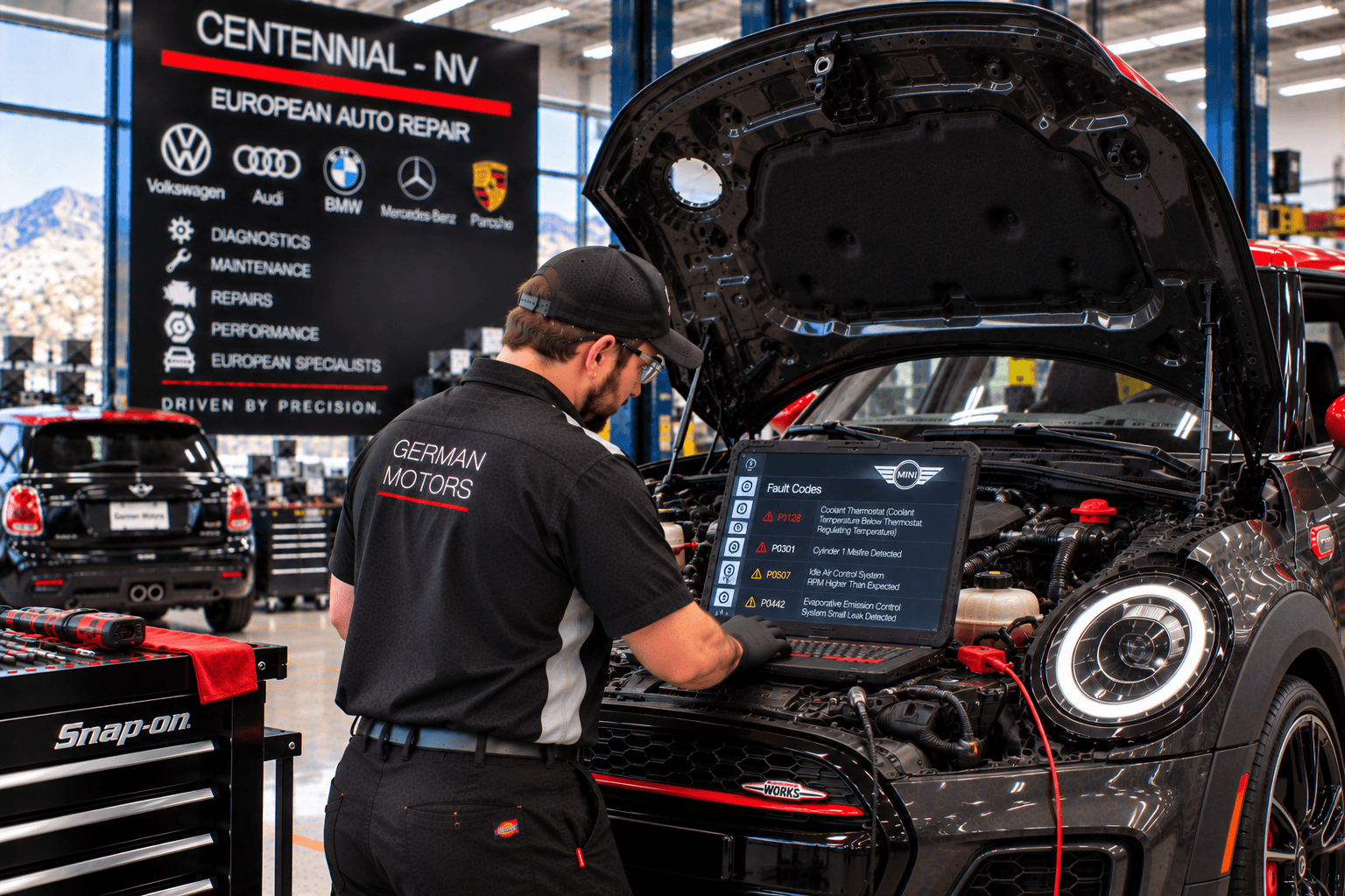 Mini Cooper Repair in Centennial - NV in progress as a technician scans engine fault codes