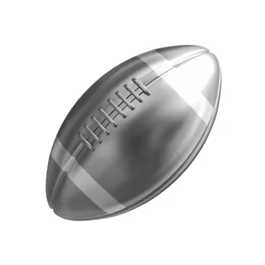Silver American football with laces and stripes on a black background.