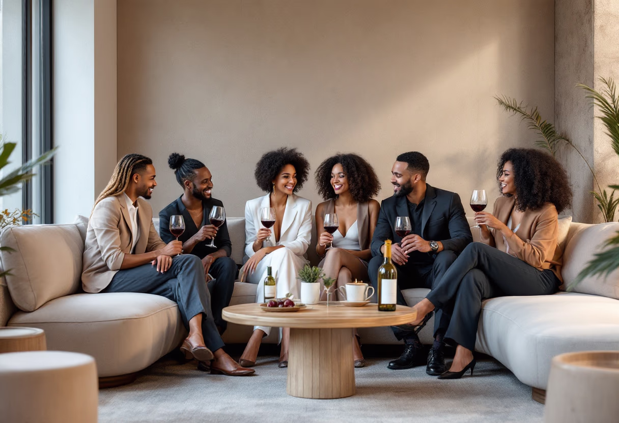 image of visitors enjoying wine tasting in an indoor lounge at a winery