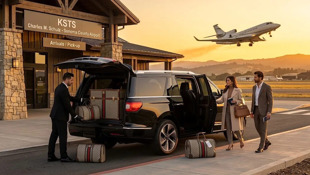 Bien Chauffeured chauffeur loading luggage into a Lincoln Navigator at Sonoma County Airport arrivals