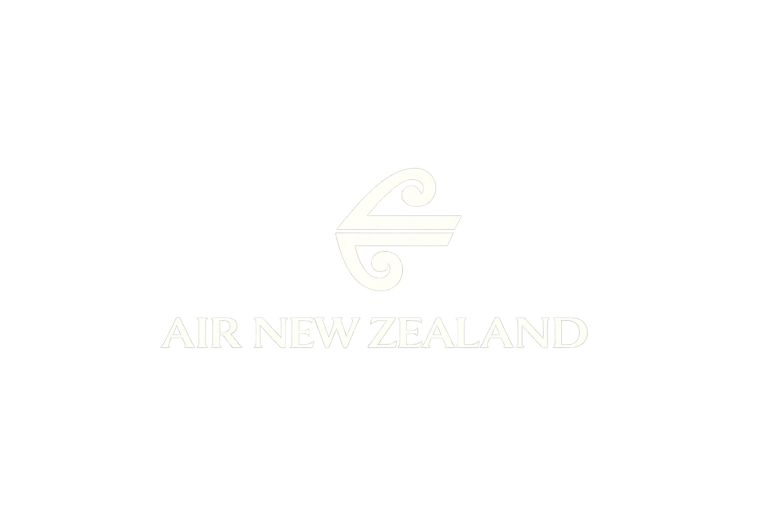 Air New Zealand logo with koru symbol and text on a dark gradient background.