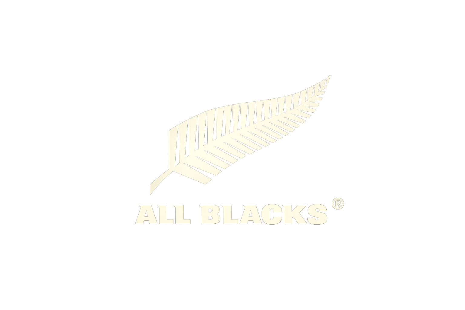 Glowing silver fern above the words 'ALL BLACKS' on a dark background.