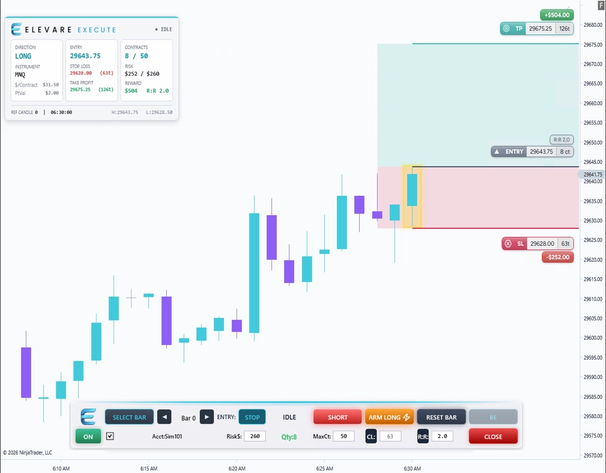 Elevare Execute interface in Cyan Horizon Light mode