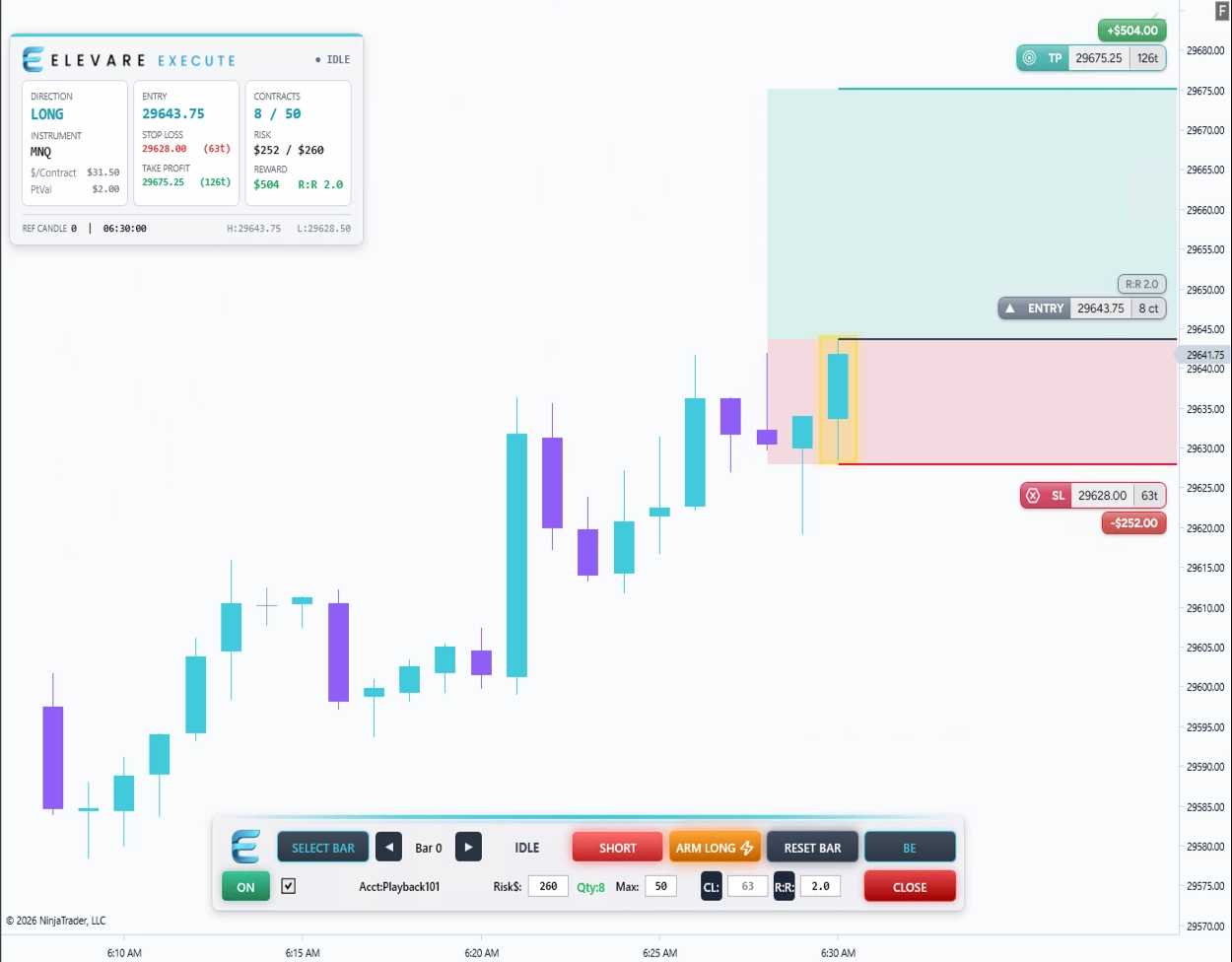 Elevare Execute interface in Cyan Horizon Light mode