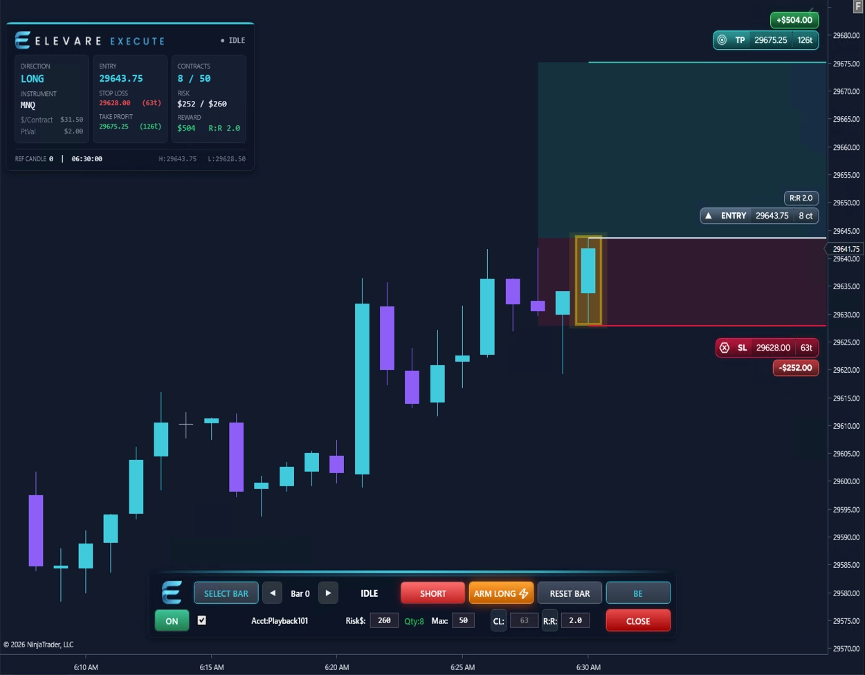 Elevare Execute interface in Cyan Horizon Dark mode