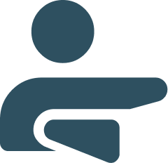 Simplified icon of a person extending an arm to the right, holding a rectangular object.