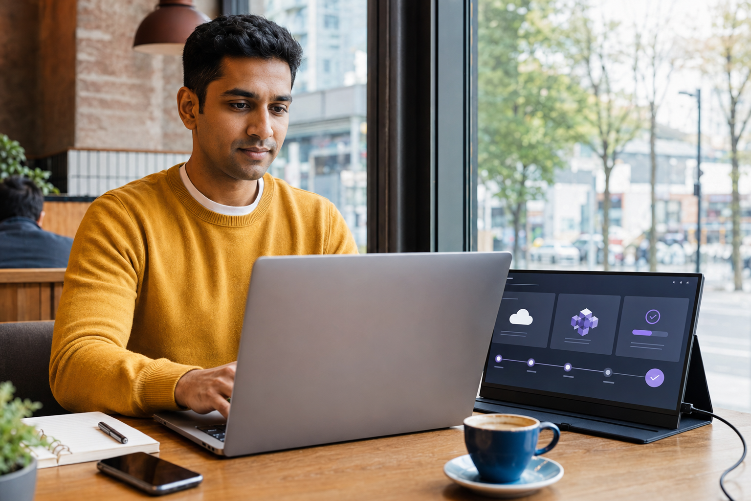 Independent developer deploying and monitoring a cloud-based AI agent from a flexible workspace.