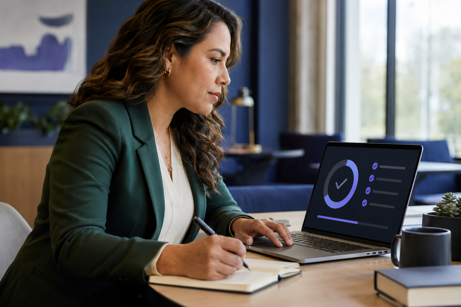 Business professional completing structured AI certification training.
