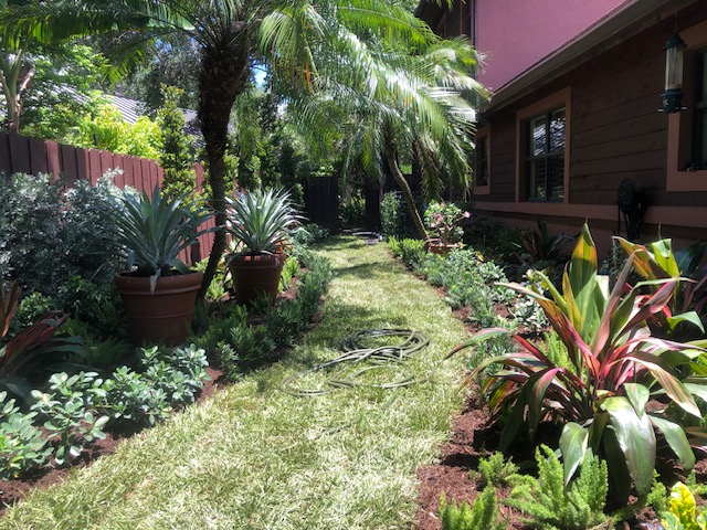 Florida Son Landscaping crew member maintaining a South Florida estate property