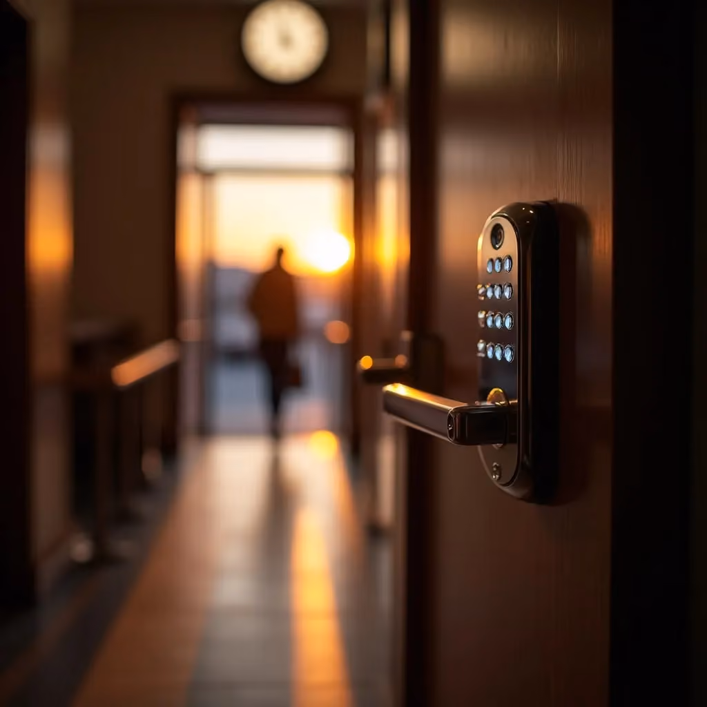 Main ouvrant la porte d'un appartement avec clé
