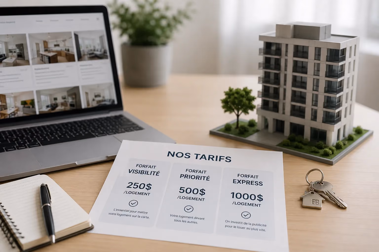 Propriétaire comparant les forfaits de location sur un ordinateur portable