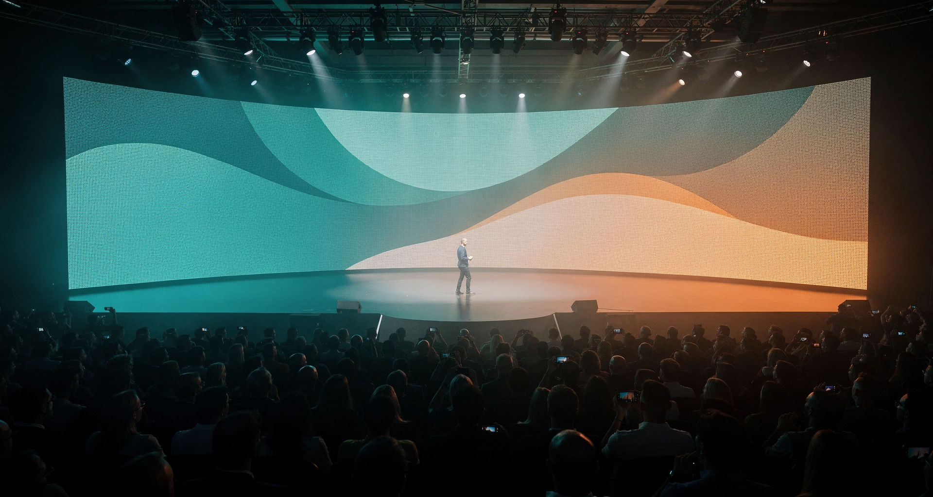 Curved cinematic LED video wall at a flagship product launch in SoHo, NYC