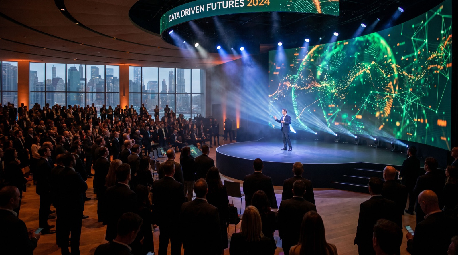 Corporate keynote on a large LED video wall with a full audience at an NYC venue