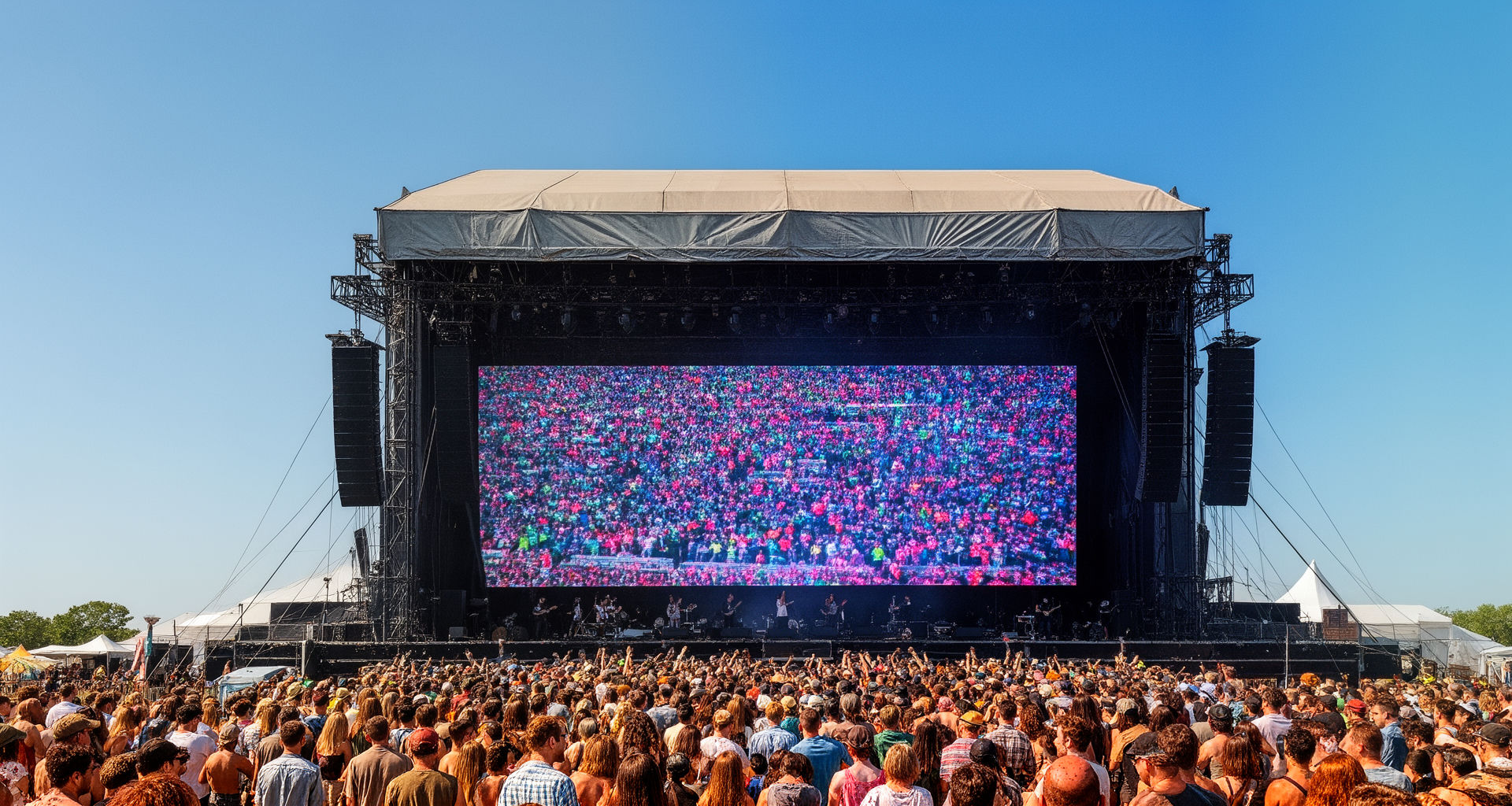 Large outdoor LED screen at a daytime festival in NYC