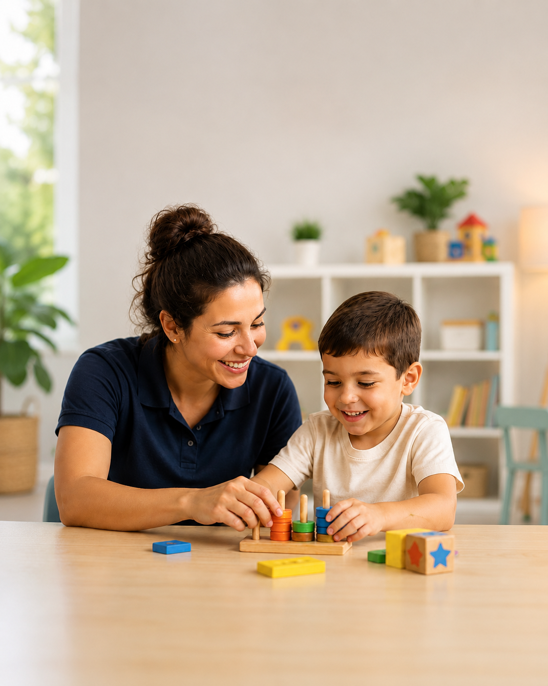 ABA therapist supporting a child during a learning activity