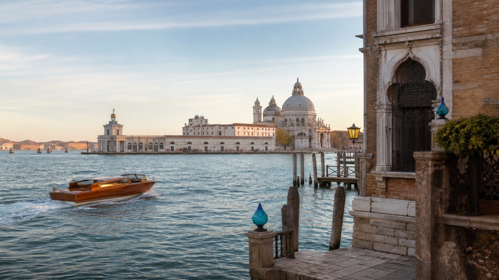 Venice waterfront palaces and lagoon light along Riva degli Schiavoni