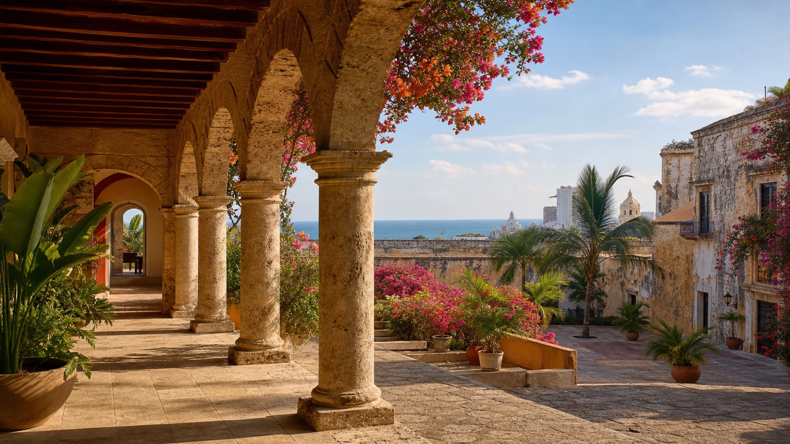 Colorful colonial architecture and Caribbean light in Cartagena