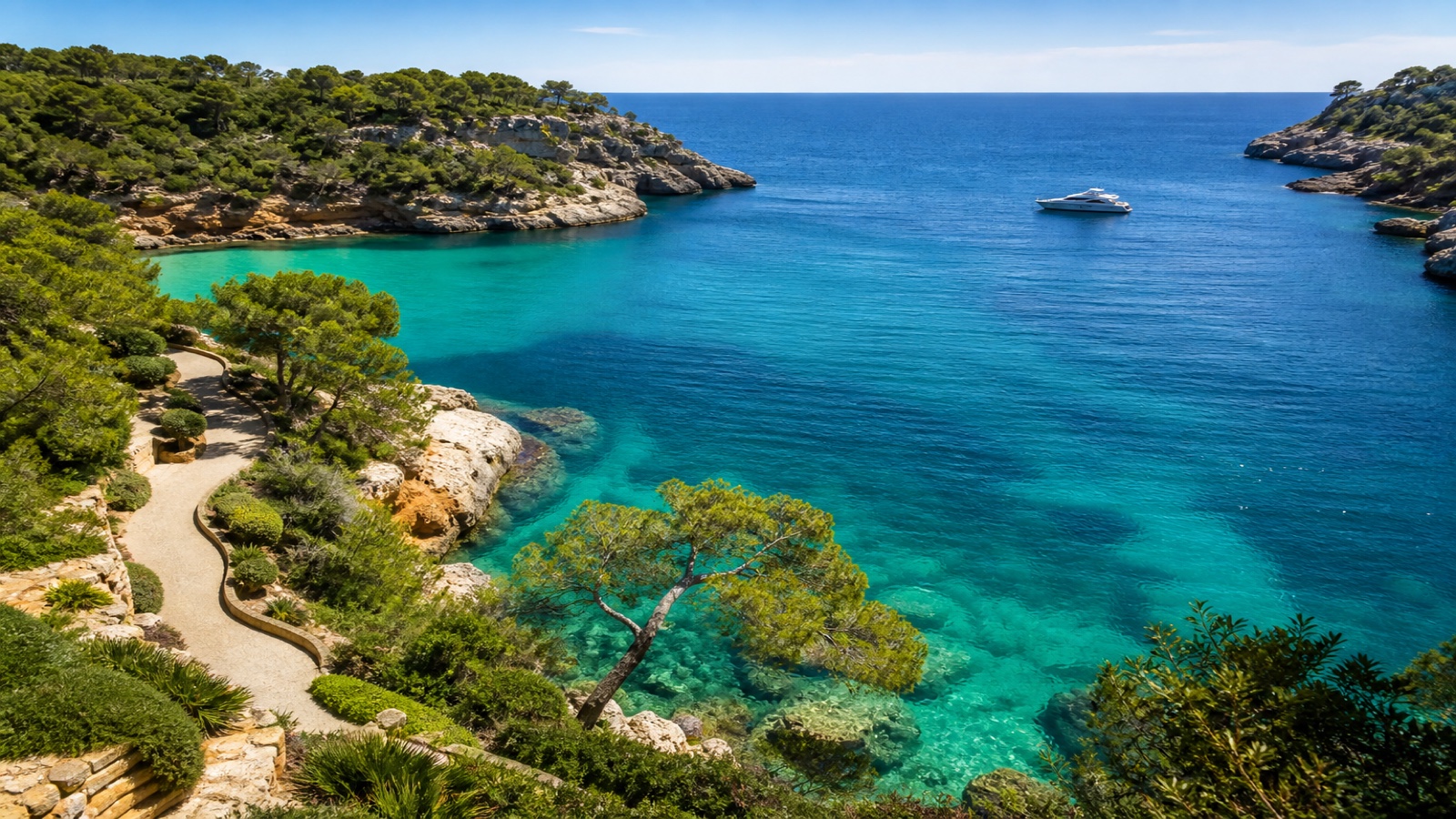 Rocky Mediterranean coves and turquoise water on Mallorca's southwest coast