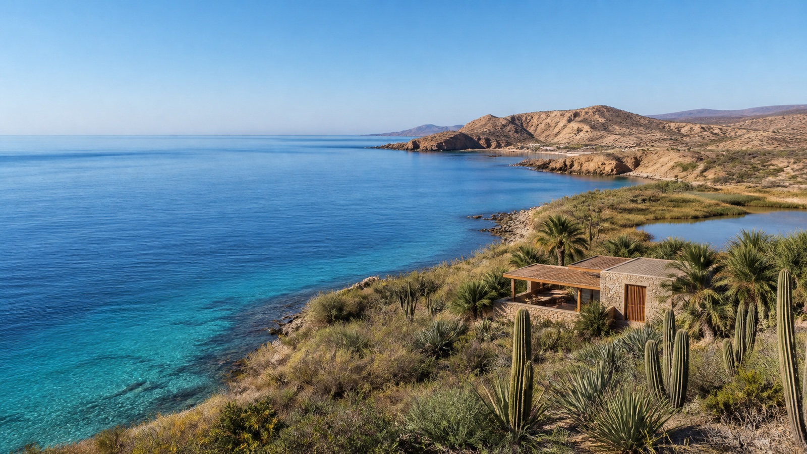 Desert headlands meeting turquoise water on Baja California Sur's East Cape