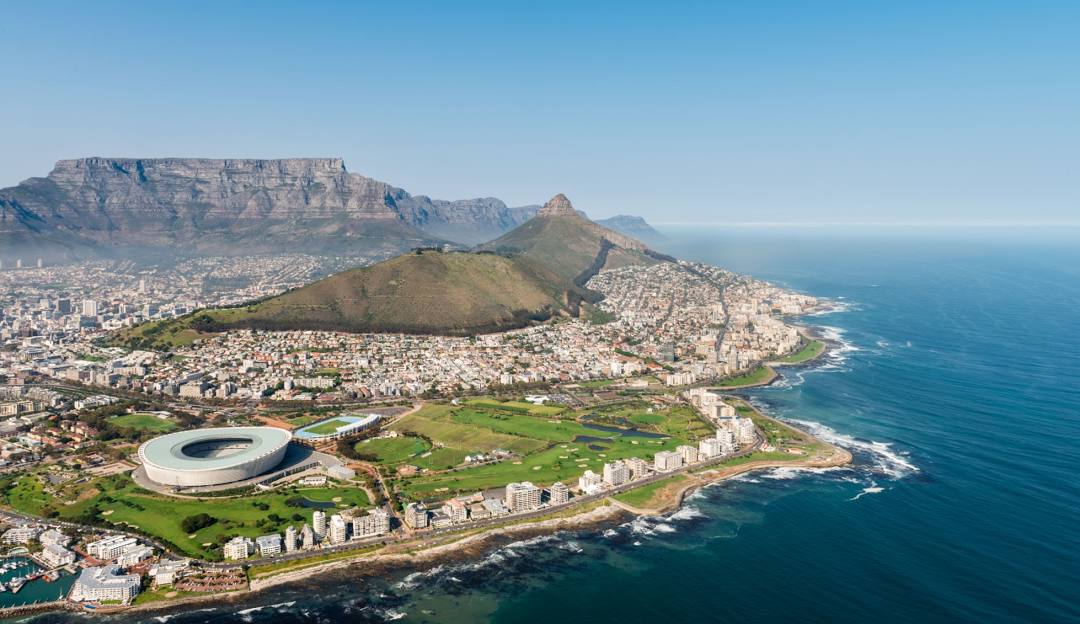 Cape Town coastline and Table Mountain in clear light