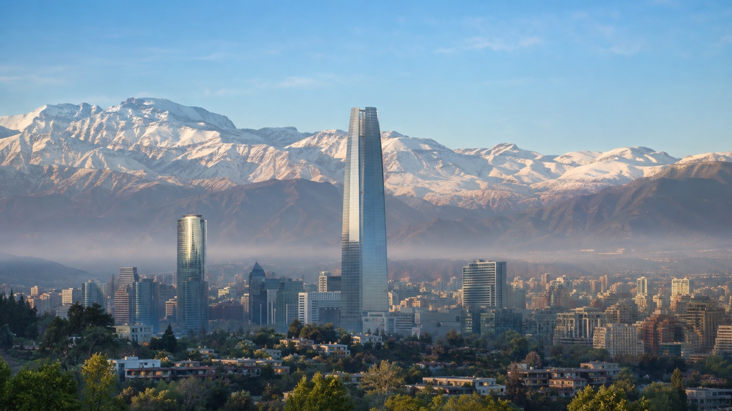 Santiago skyline backed by the snow-covered Andes in clear morning light