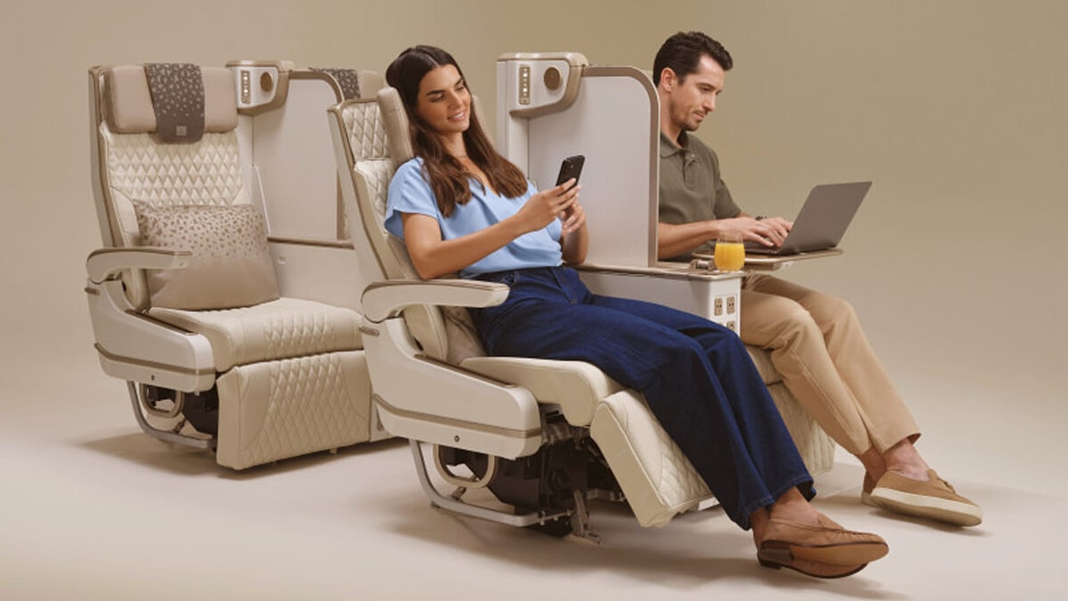 Emirates A350 Premium Economy seats with full-height adjustable privacy dividers