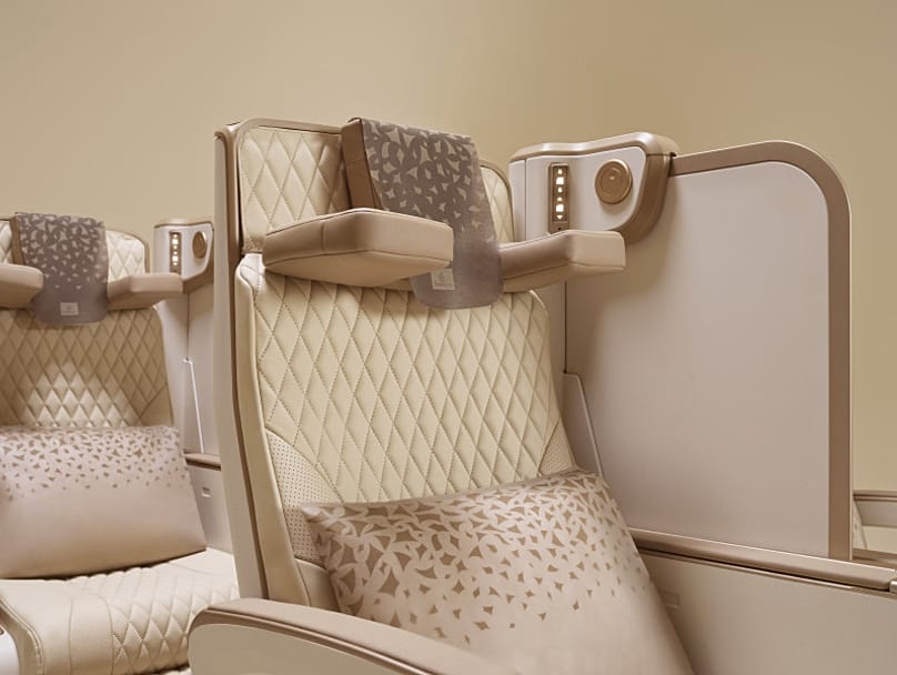 Emirates A350 Premium Economy seats with full-height adjustable privacy dividers