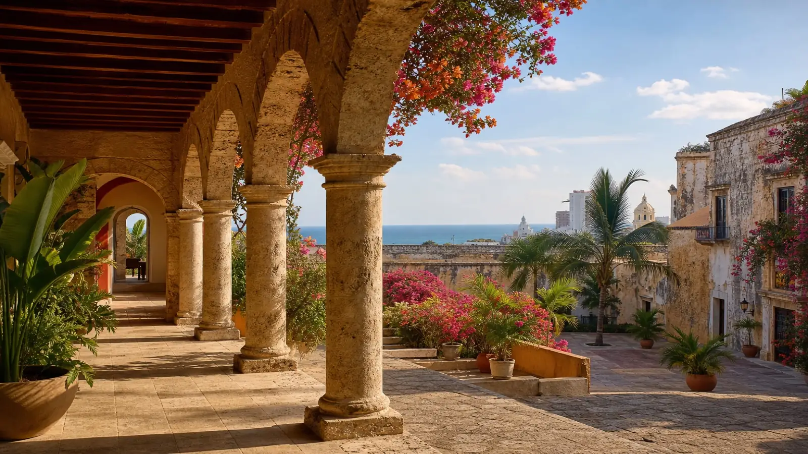 Colorful colonial architecture and Caribbean light in Cartagena