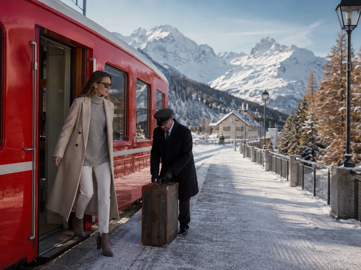 A snow-covered mountain landscape in St. Moritz for a milestone celebration