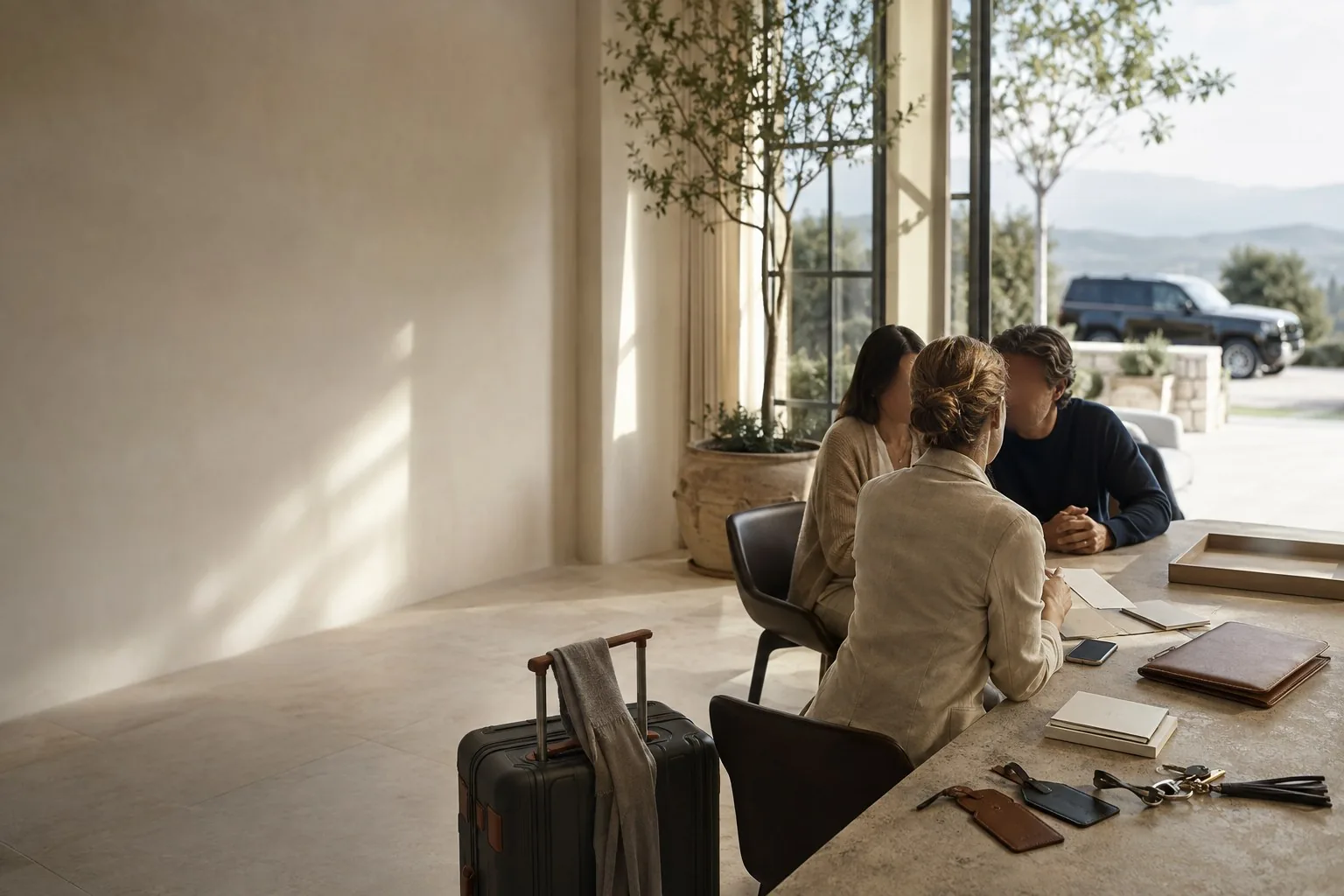 Private office consultation at a villa table