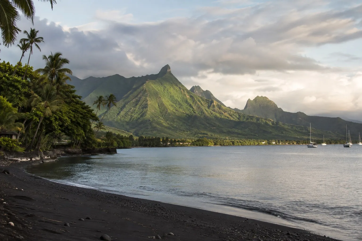 Lagoon and volcanic peaks in French Polynesia