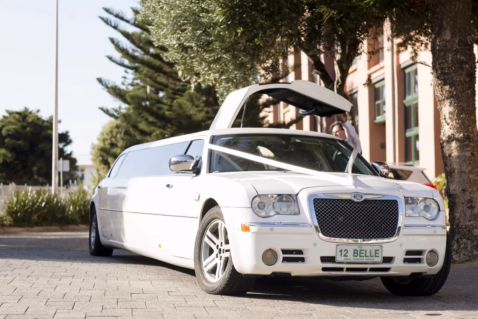 White Chrysler stretch limousine, limo hire Bunbury and the South West
