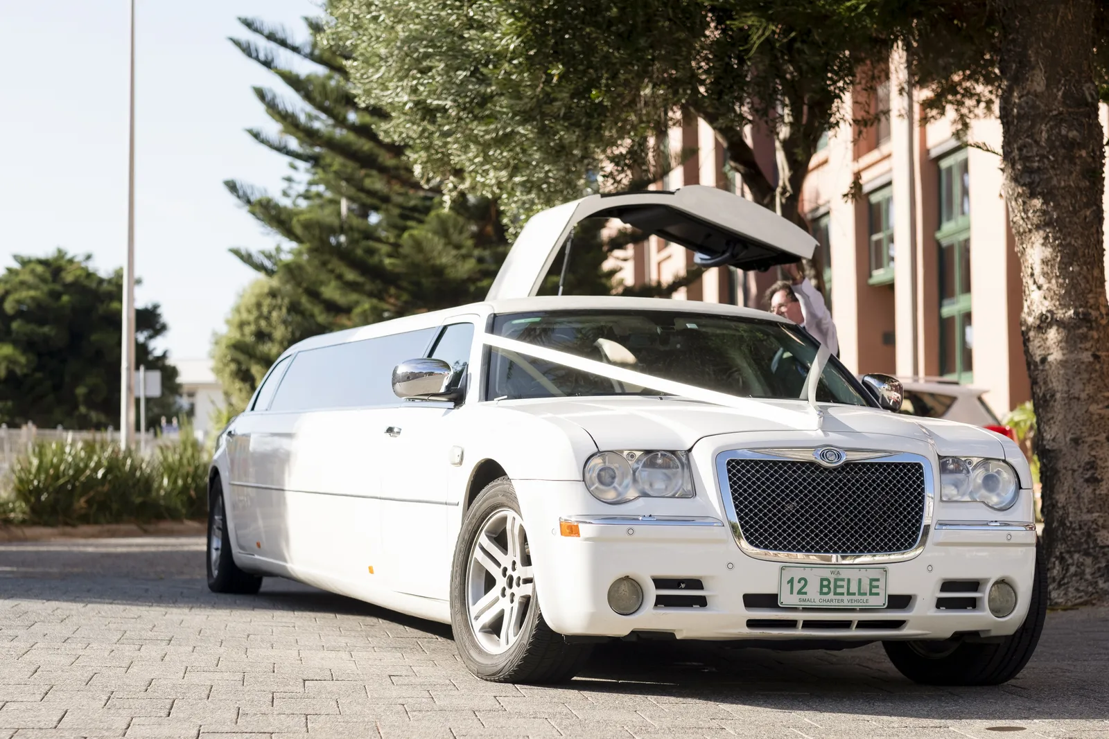 White Chrysler stretch limousine, limo hire Bunbury and the South West