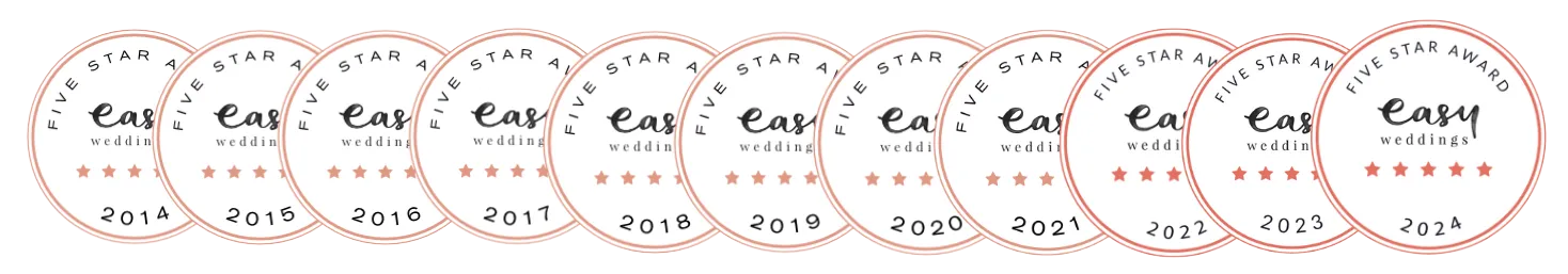 Easy Weddings Five Star Award winner, 2014 through 2024