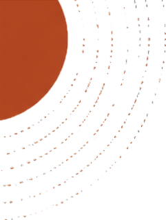 Partial view of a large solid brown circle with six concentric dotted semi-circles on a black background.