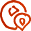 Red pie chart with three segments, one segment detached and marked with a location pin icon.