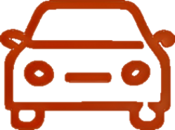 Simple orange outline icon of a car viewed from the front.